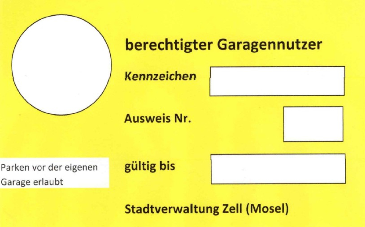 Muster des Garagennutzerausweises für Zell Mosel.
