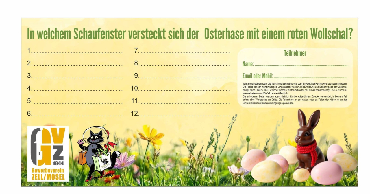 Teilnehmerkarte Ostergewinnspiel 2025.